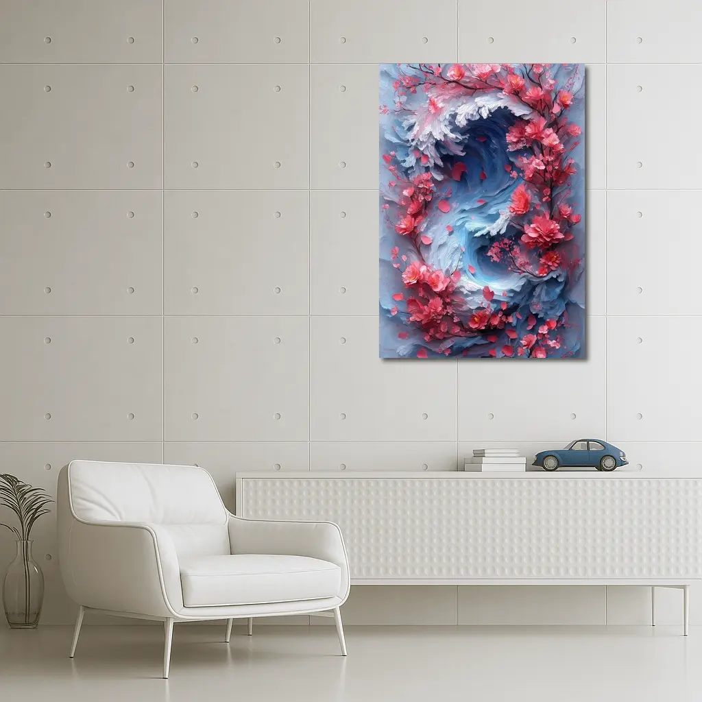Cherry Blossoms Swirling Ocean Wave Art – Wall Art