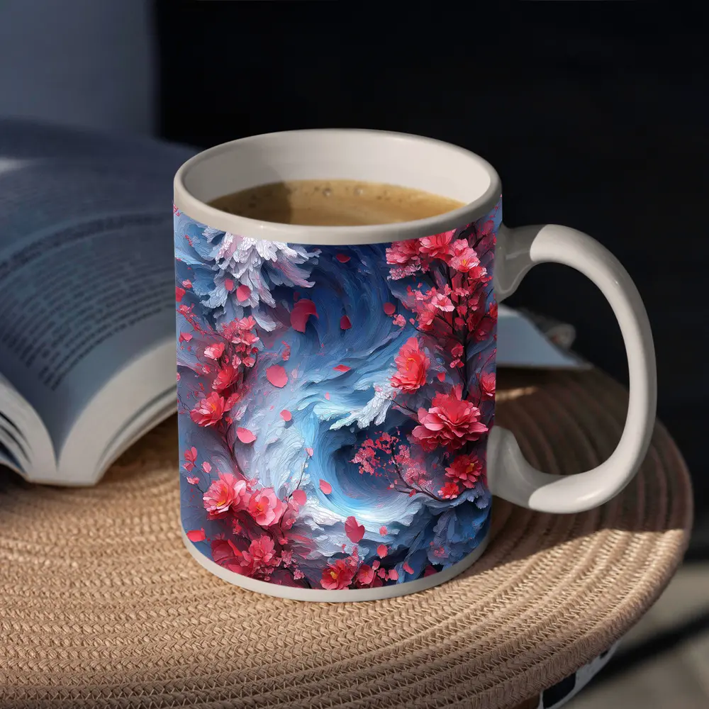 Cherry Blossoms Swirling Ocean Wave Art – Mugs