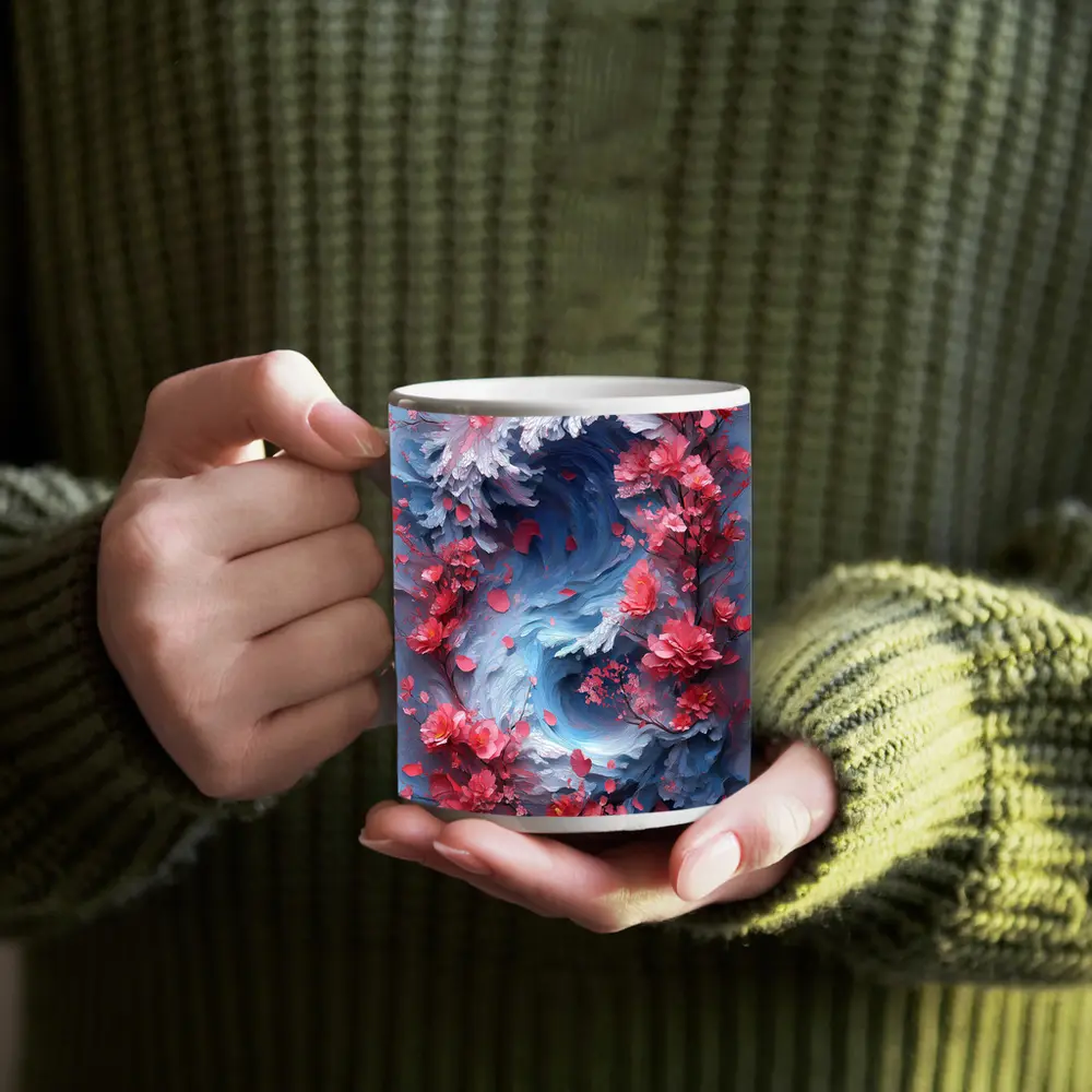 Cherry Blossoms Swirling Ocean Wave Art – Mugs