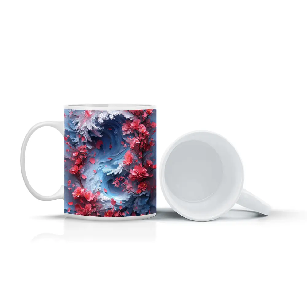 Cherry Blossoms Swirling Ocean Wave Art – Mugs