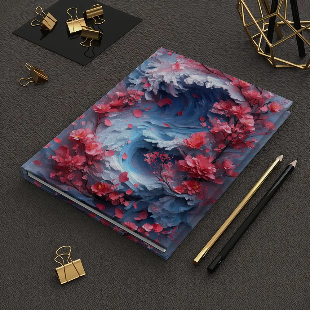 Cherry Blossoms Swirling Ocean Wave Art – Notebooks