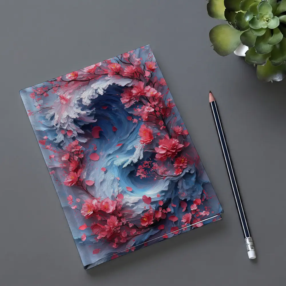 Cherry Blossoms Swirling Ocean Wave Art – Notebooks