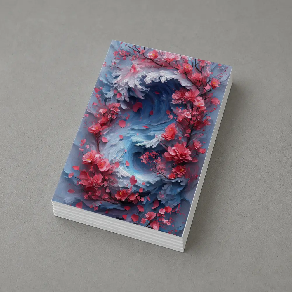 Cherry Blossoms Swirling Ocean Wave Art – Postcards