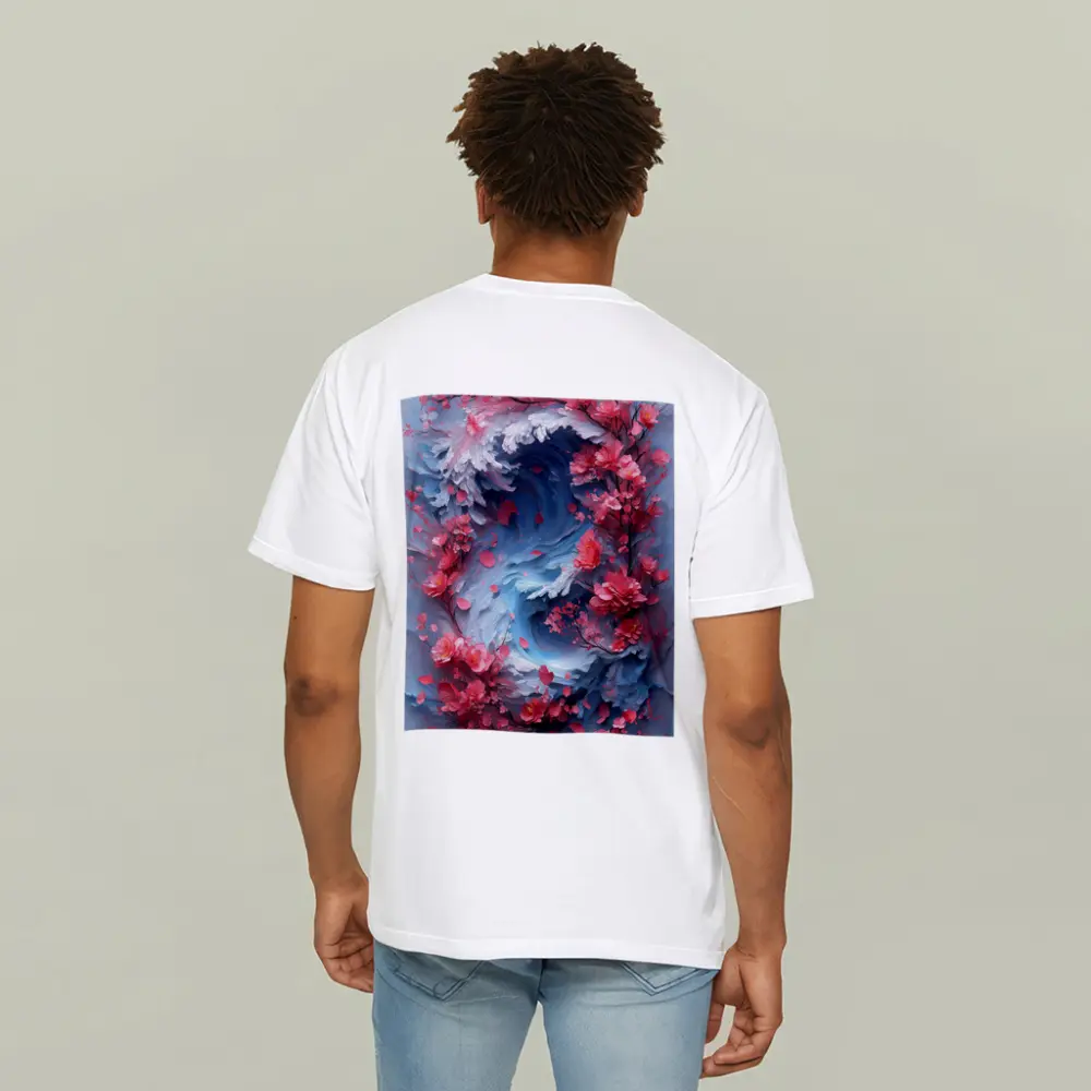 Cherry Blossoms Swirling Ocean Wave Art – T-Shirts