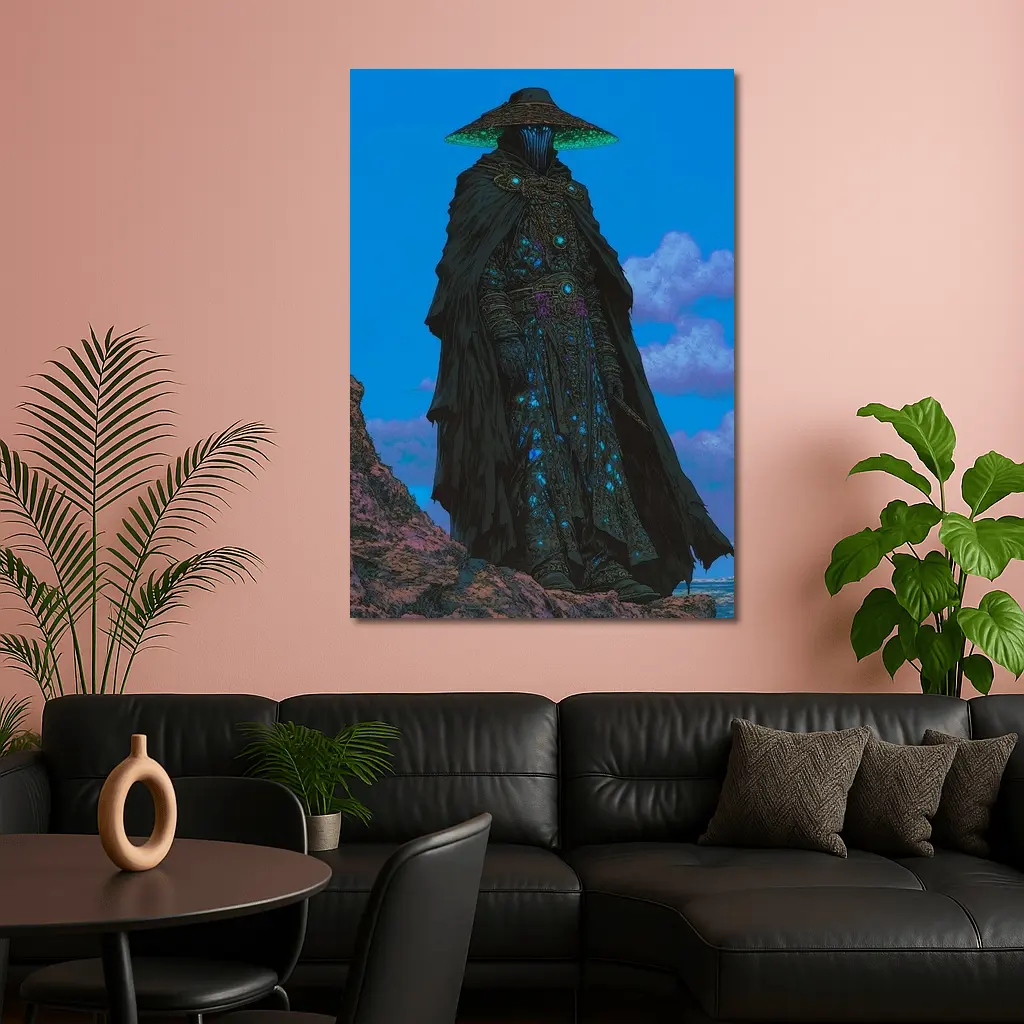 Dark Fantasy Sorcerer Standing On Rocky Cliffs – Wall Art