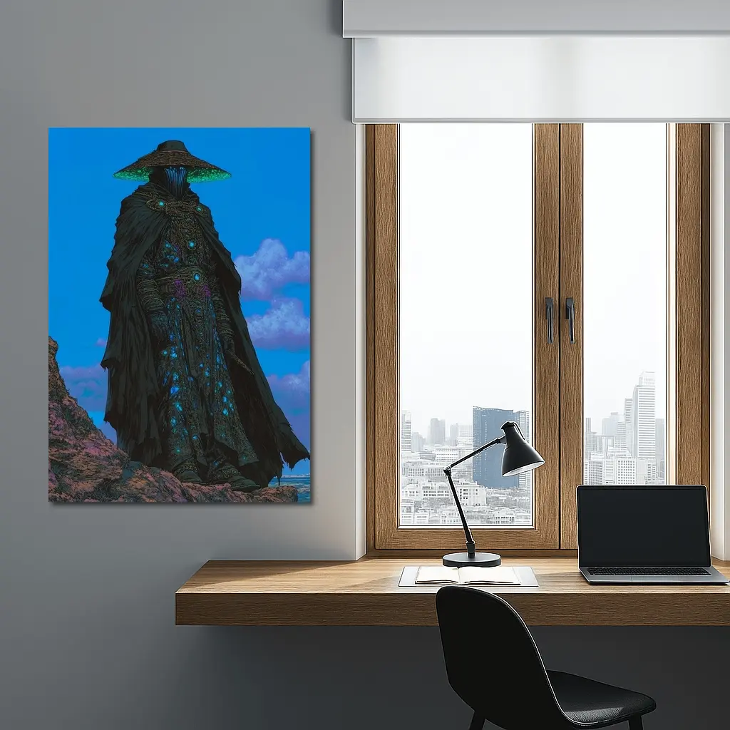 Dark Fantasy Sorcerer Standing On Rocky Cliffs – Wall Art