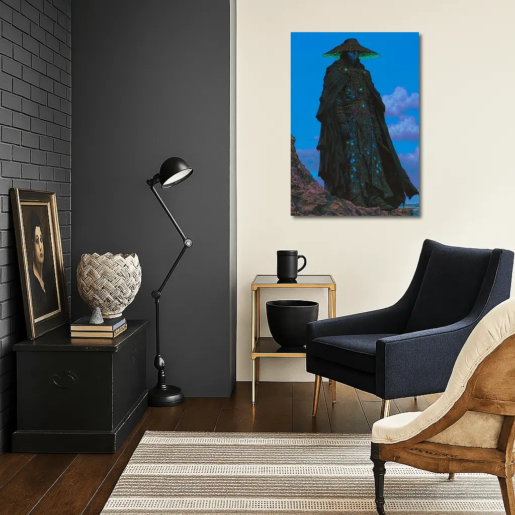 Dark Fantasy Sorcerer Standing On Rocky Cliffs – Wall Art