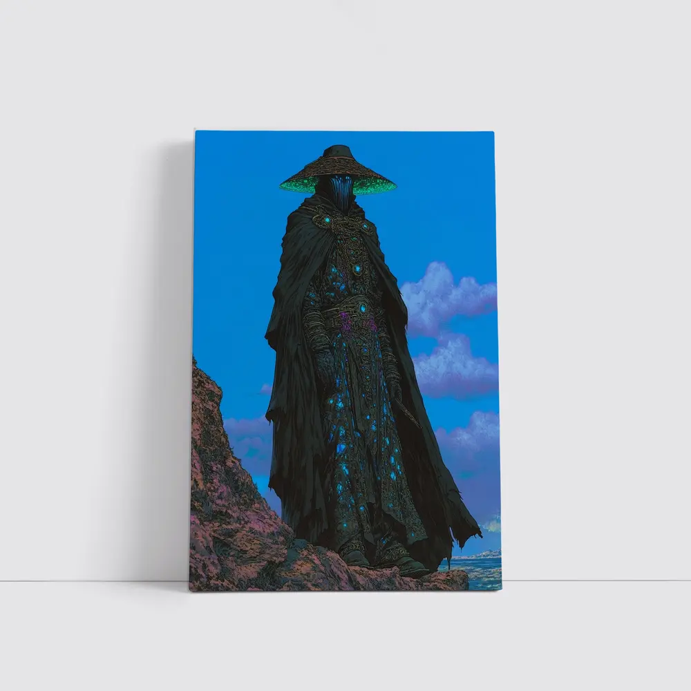 Dark Fantasy Sorcerer Standing On Rocky Cliffs – Wall Art
