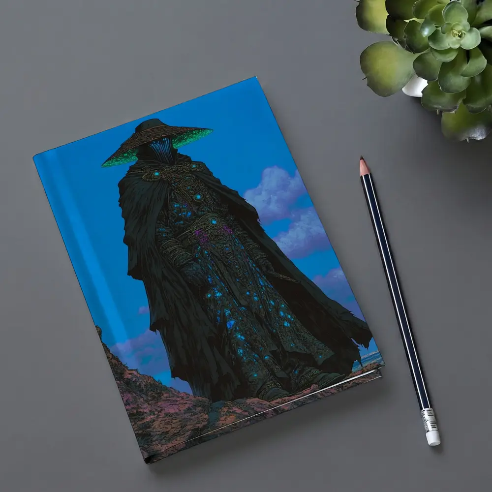 Dark Fantasy Sorcerer Standing On Rocky Cliffs – Notebooks