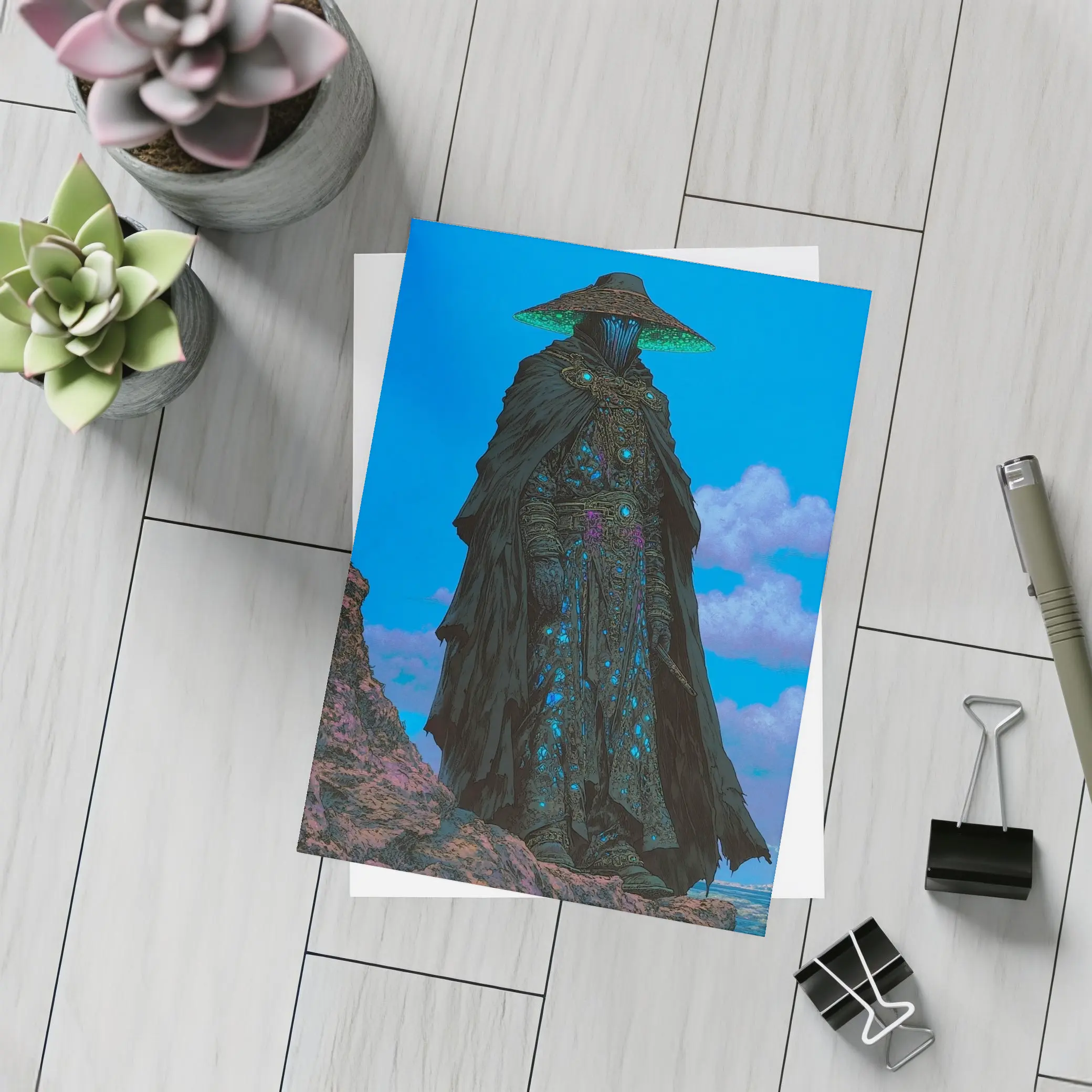 Dark Fantasy Sorcerer Standing On Rocky Cliffs – Postcards