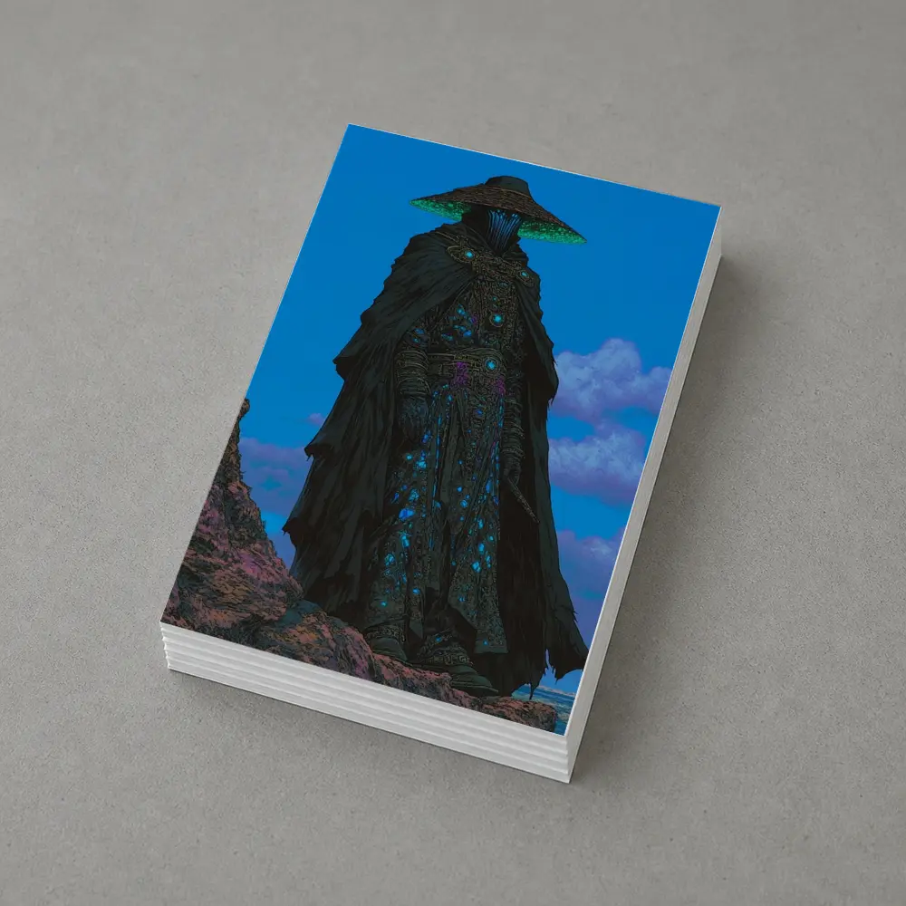 Dark Fantasy Sorcerer Standing On Rocky Cliffs – Postcards