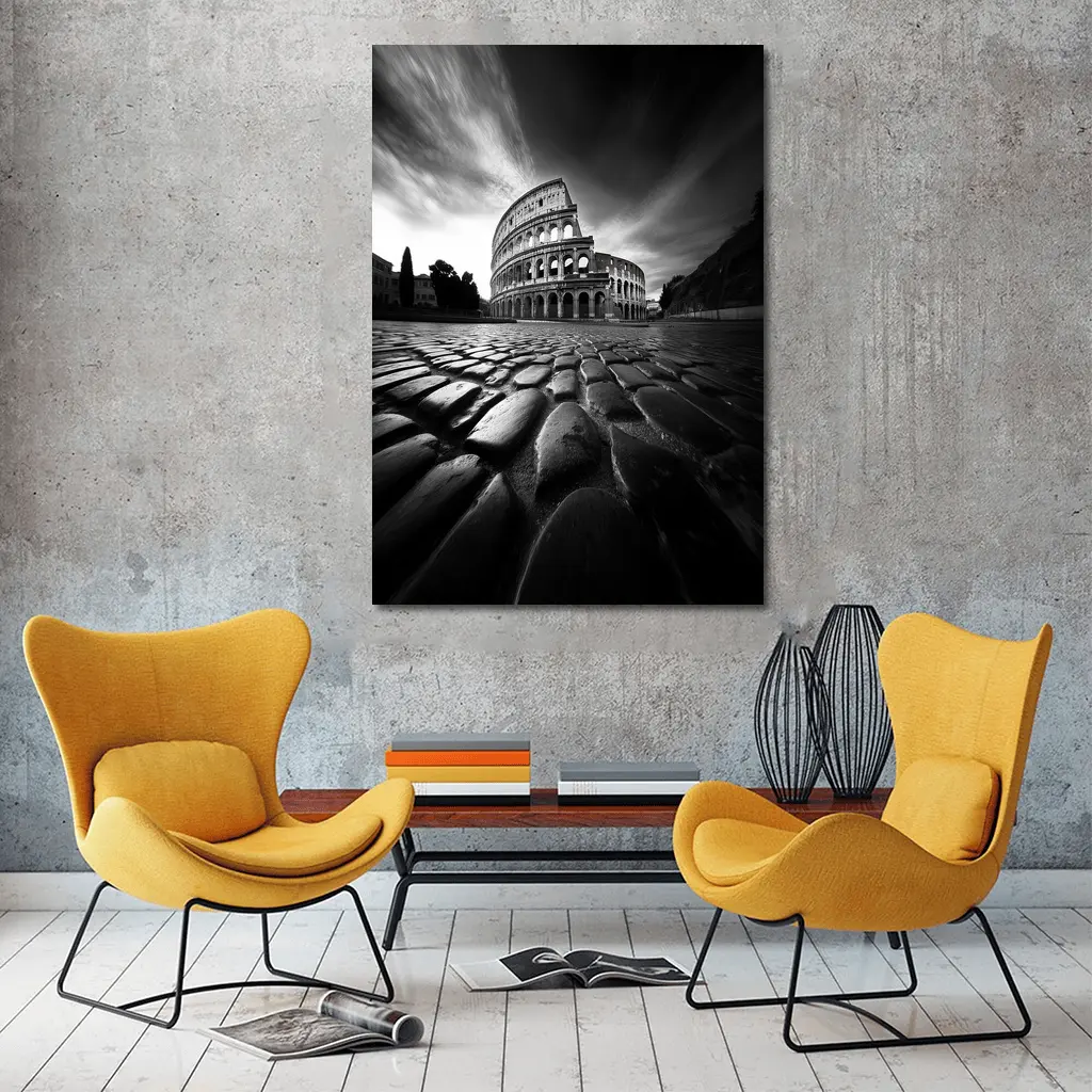 Colosseum Rome Black White Dramatic Sky – Wall Art