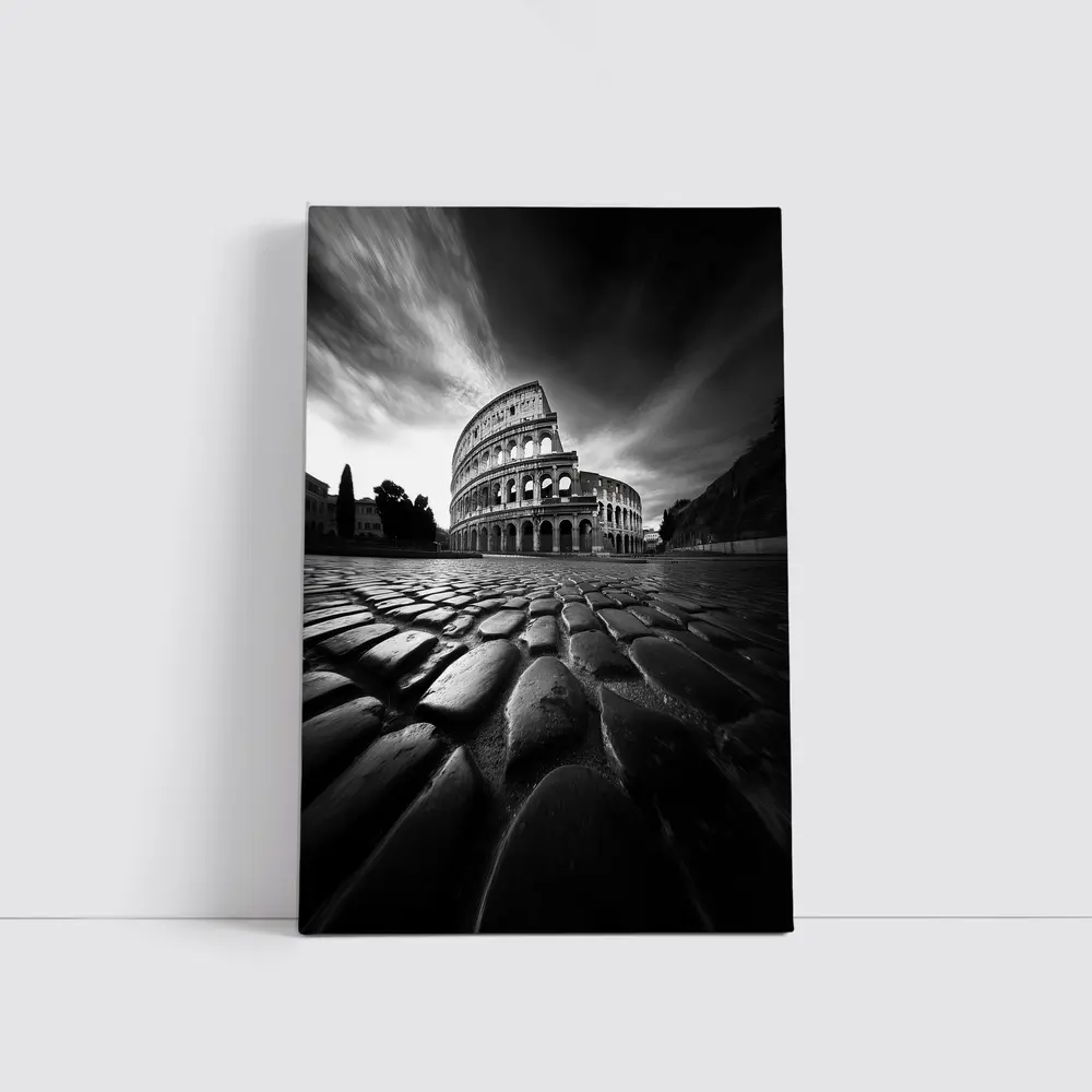 Colosseum Rome Black White Dramatic Sky – Wall Art