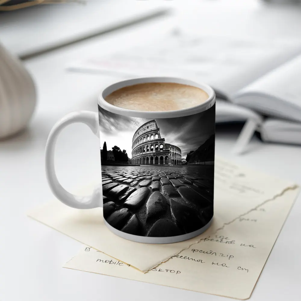 Colosseum Rome Black White Dramatic Sky – Mugs