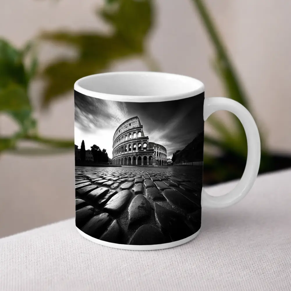 Colosseum Rome Black White Dramatic Sky – Mugs