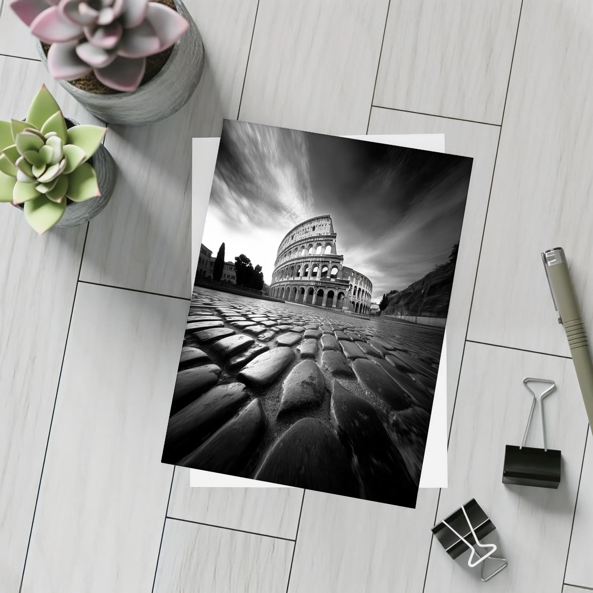 Colosseum Rome Black White Dramatic Sky – Postcards