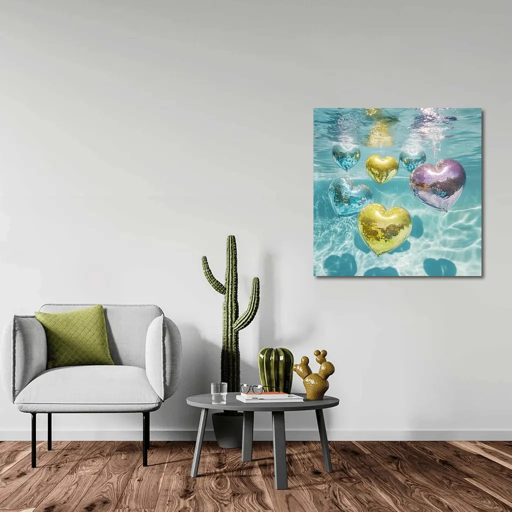 Disco Ball Hearts Floating Underwater Pool – Wall Art