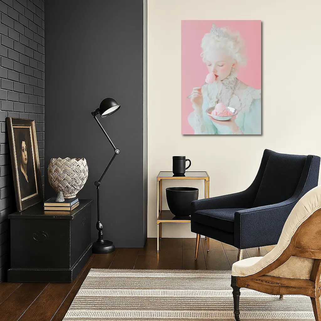 Rococo Princess Eating Pink Ice Cream – Wall Art