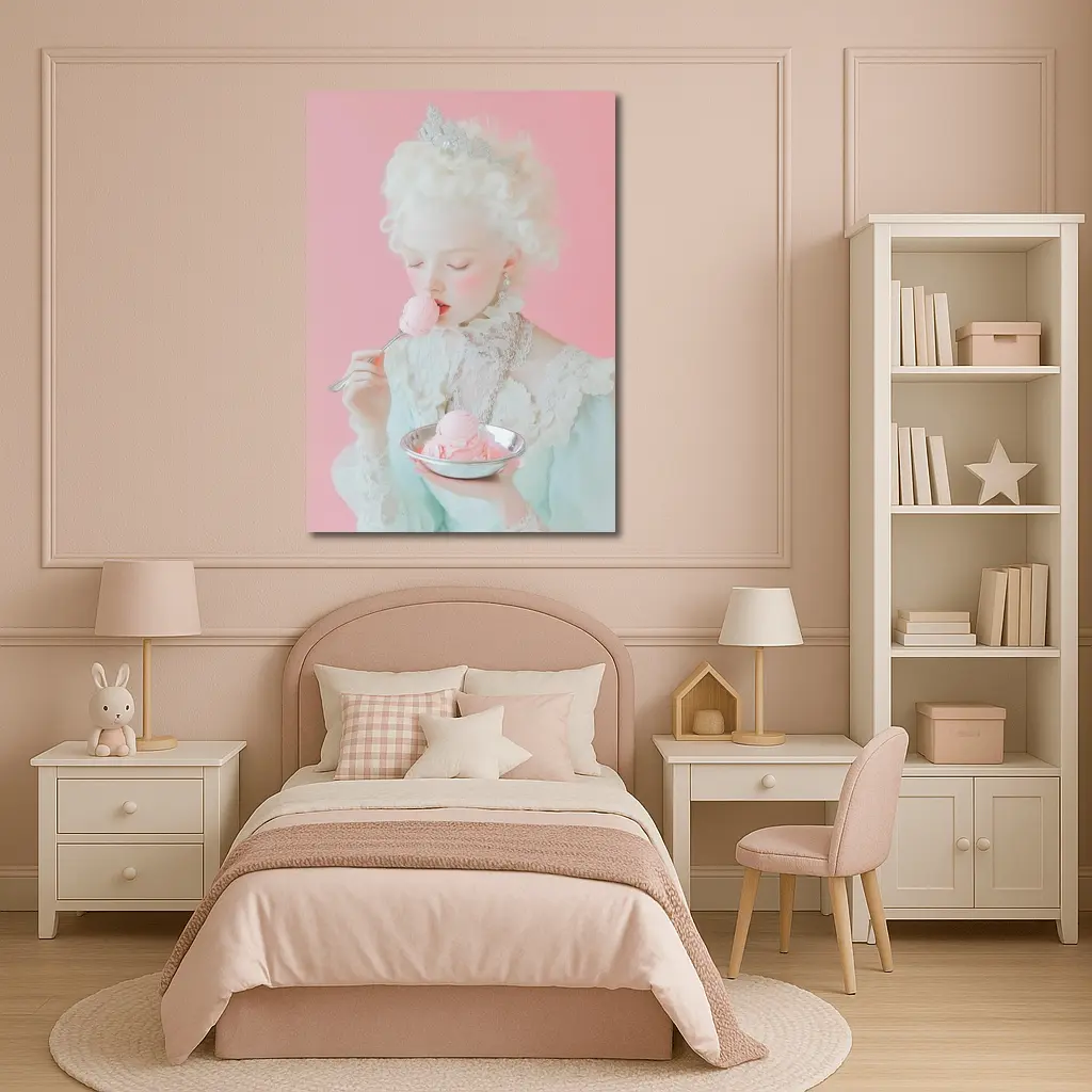 Rococo Princess Eating Pink Ice Cream – Wall Art
