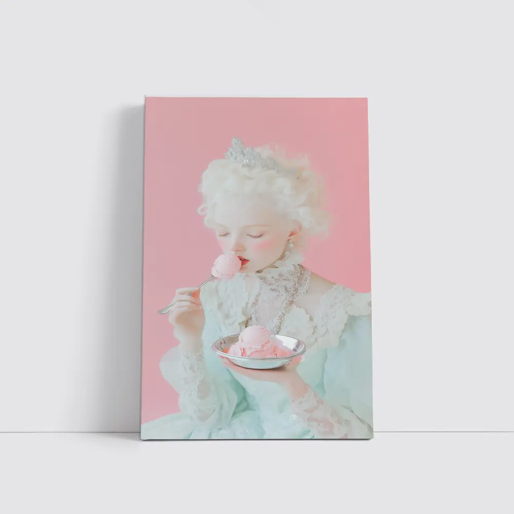 Rococo Princess Eating Pink Ice Cream – Wall Art