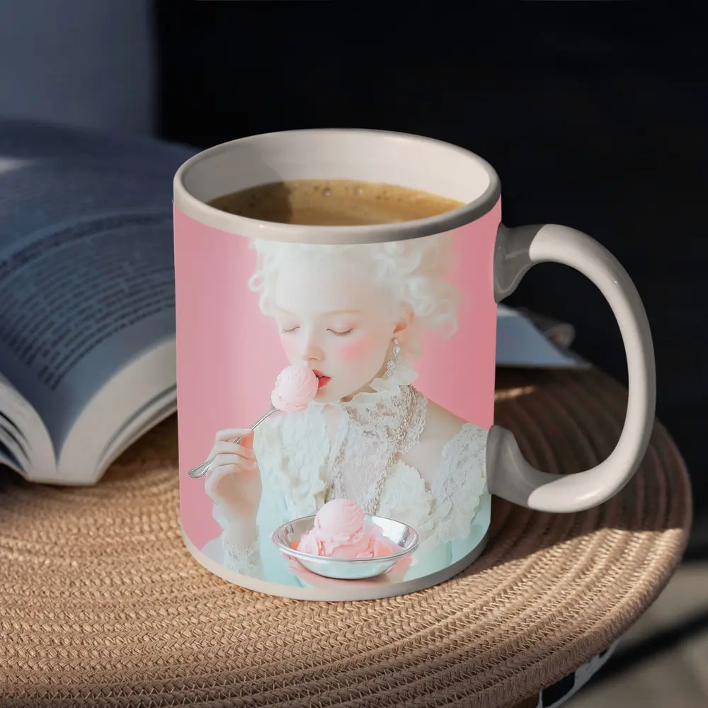 Rococo Princess Eating Pink Ice Cream – Mugs