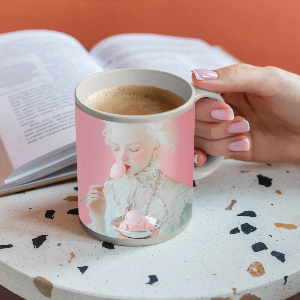 Rococo Princess Eating Pink Ice Cream – Mugs