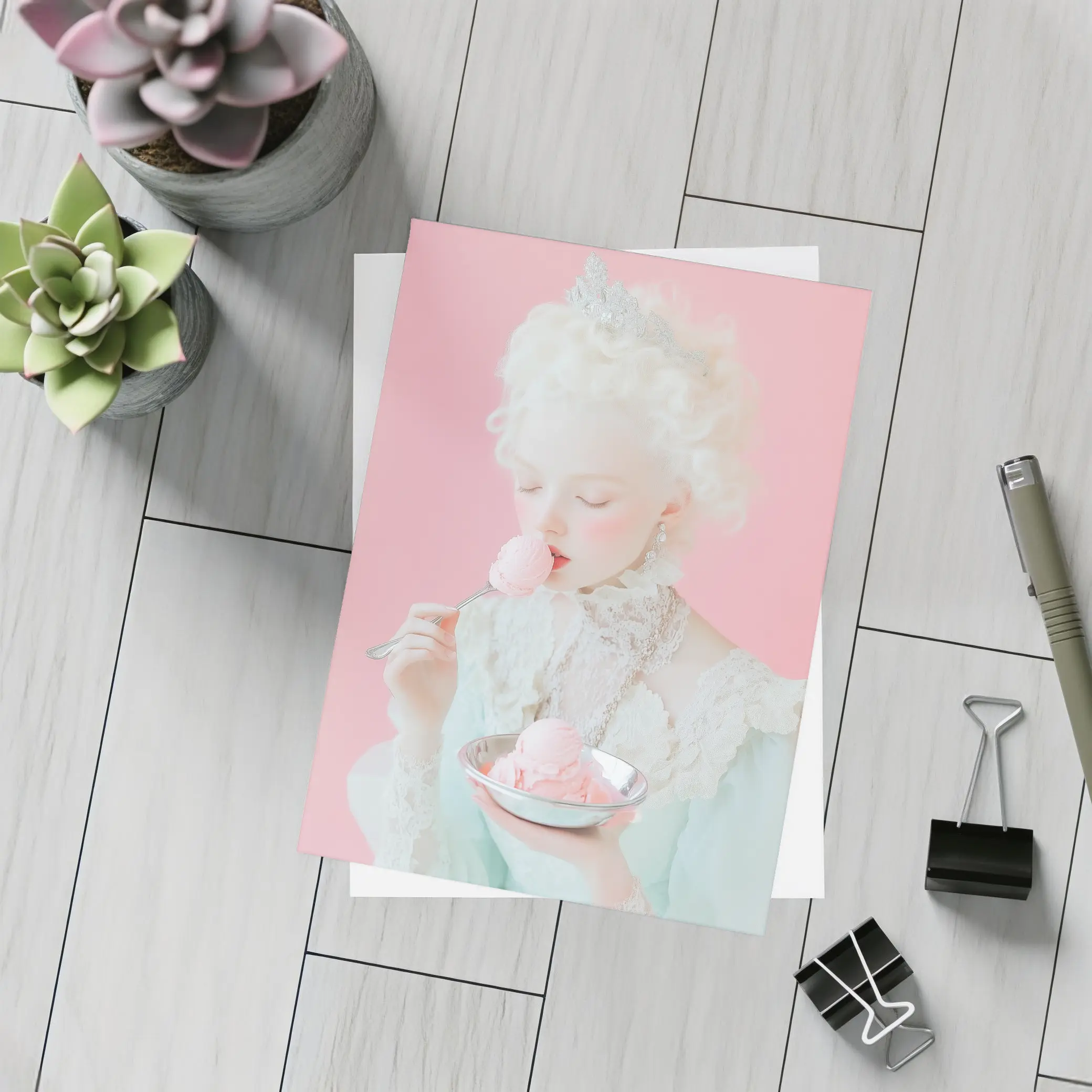 Rococo Princess Eating Pink Ice Cream – Postcards