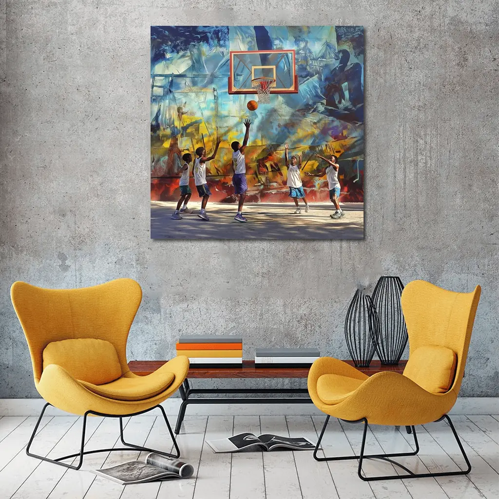 Kids Playing Basketball Urban Mural Wall – Wall Art