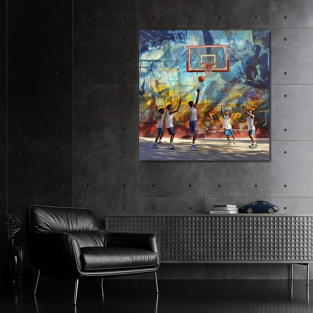 Kids Playing Basketball Urban Mural Wall – Wall Art