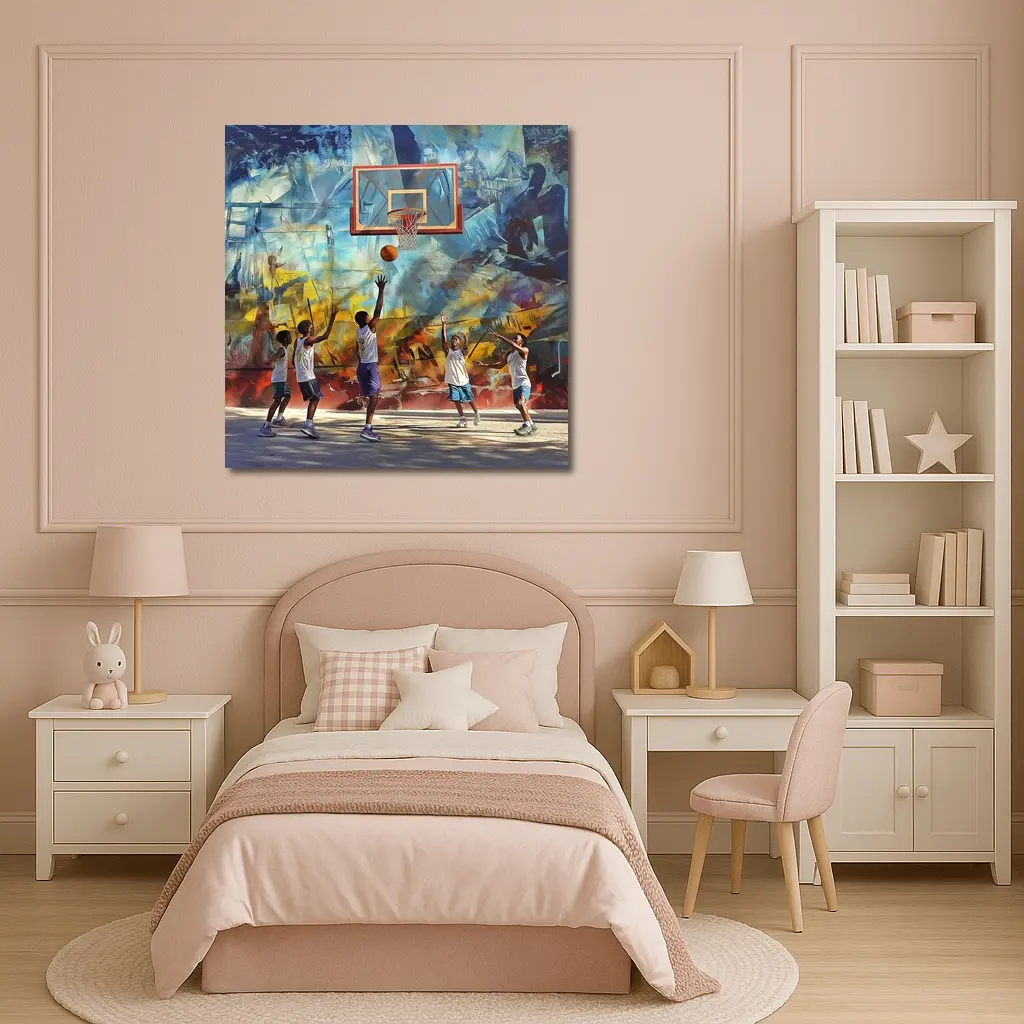 Kids Playing Basketball Urban Mural Wall – Wall Art