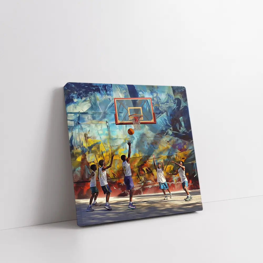 Kids Playing Basketball Urban Mural Wall – Wall Art