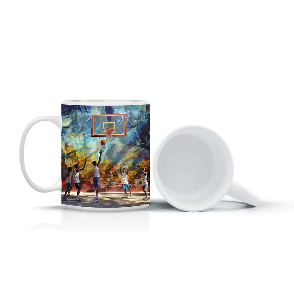 Kids Playing Basketball Urban Mural Wall – Mugs