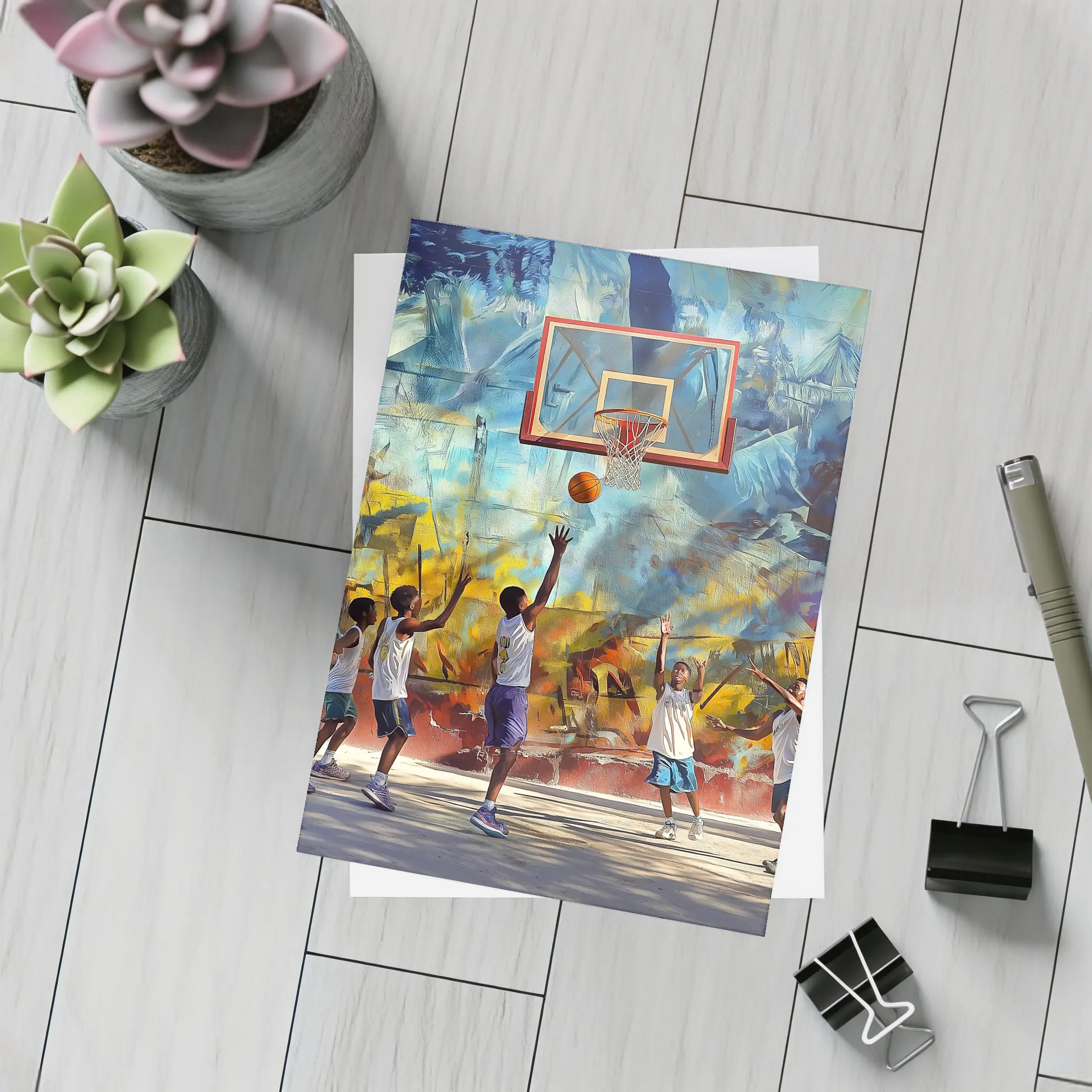 Kids Playing Basketball Urban Mural Wall – Postcards