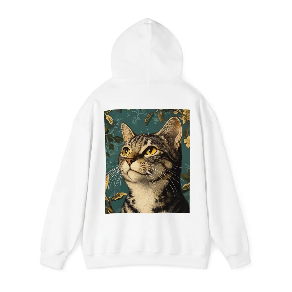 Tabby Cat Portrait Teal Floral Background – Hoodies