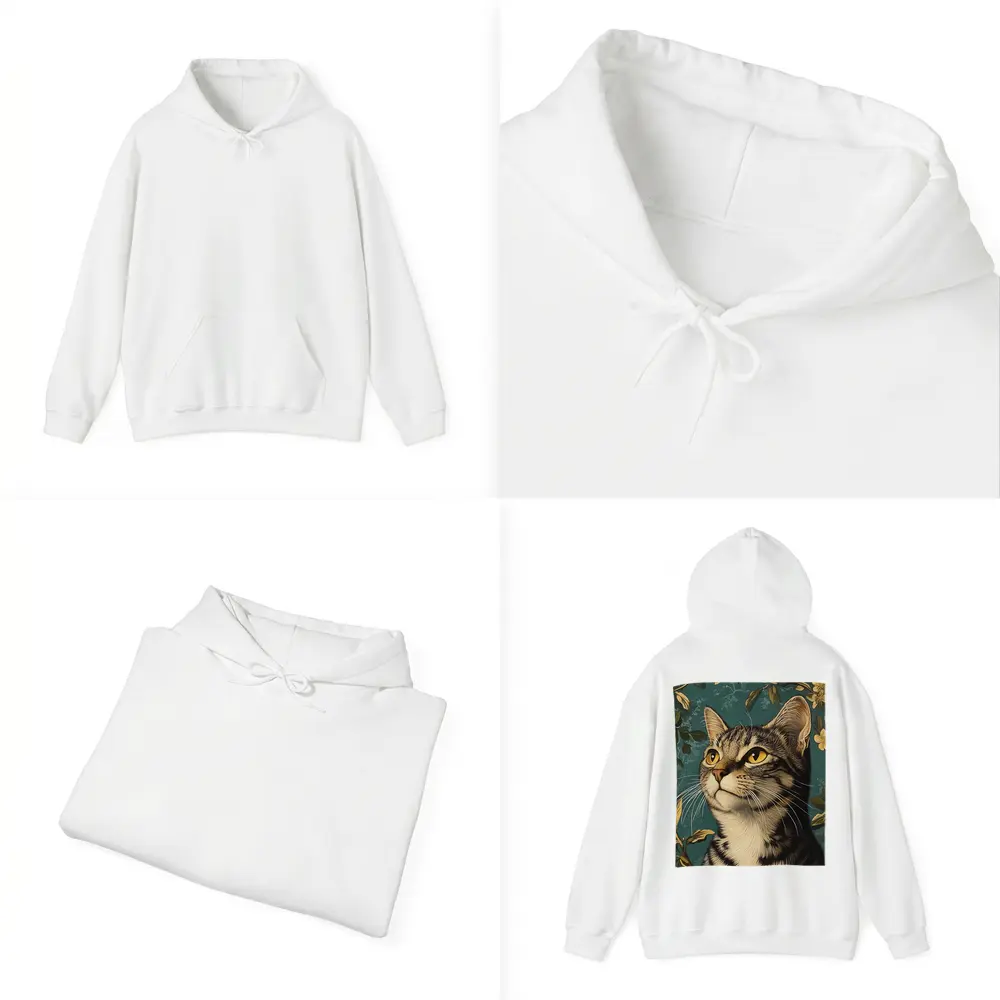 Tabby Cat Portrait Teal Floral Background – Hoodies