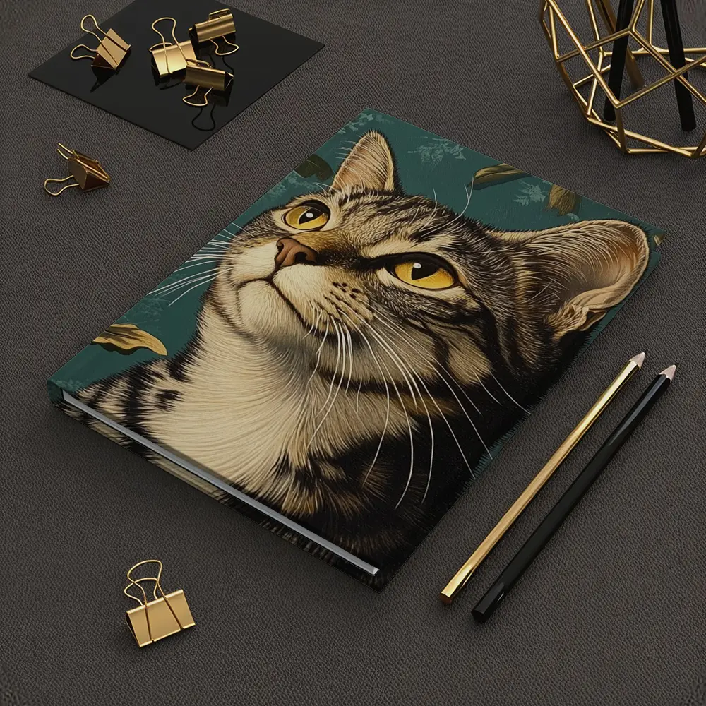 Tabby Cat Portrait Teal Floral Background – Notebooks