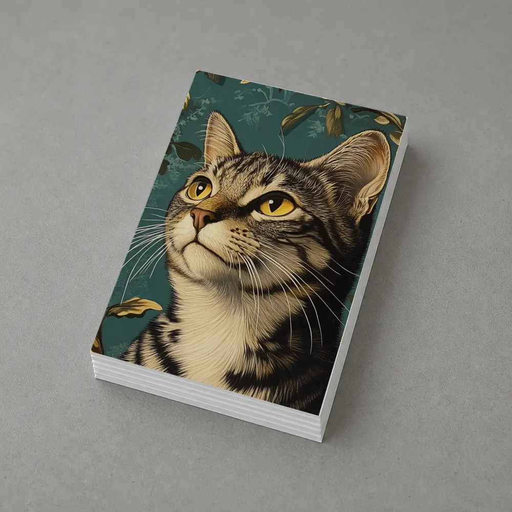 Tabby Cat Portrait Teal Floral Background – Postcards