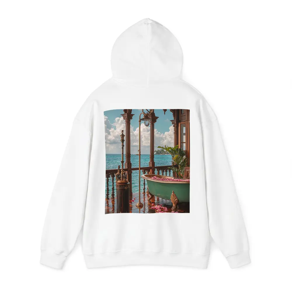 Ornate Tropical Bathroom Clawfoot Tub Ocean View – Hoodies