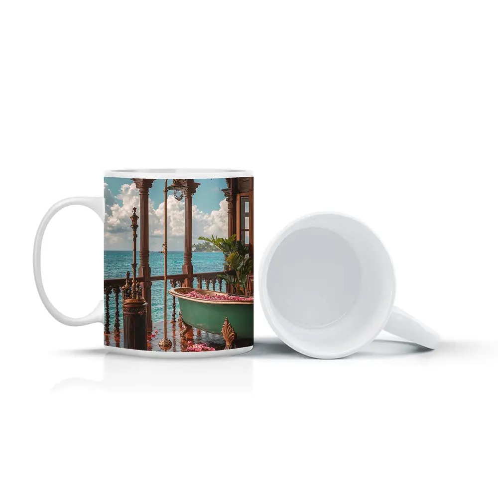 Ornate Tropical Bathroom Clawfoot Tub Ocean View – Mugs