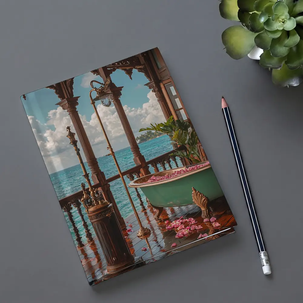 Ornate Tropical Bathroom Clawfoot Tub Ocean View – Notebooks