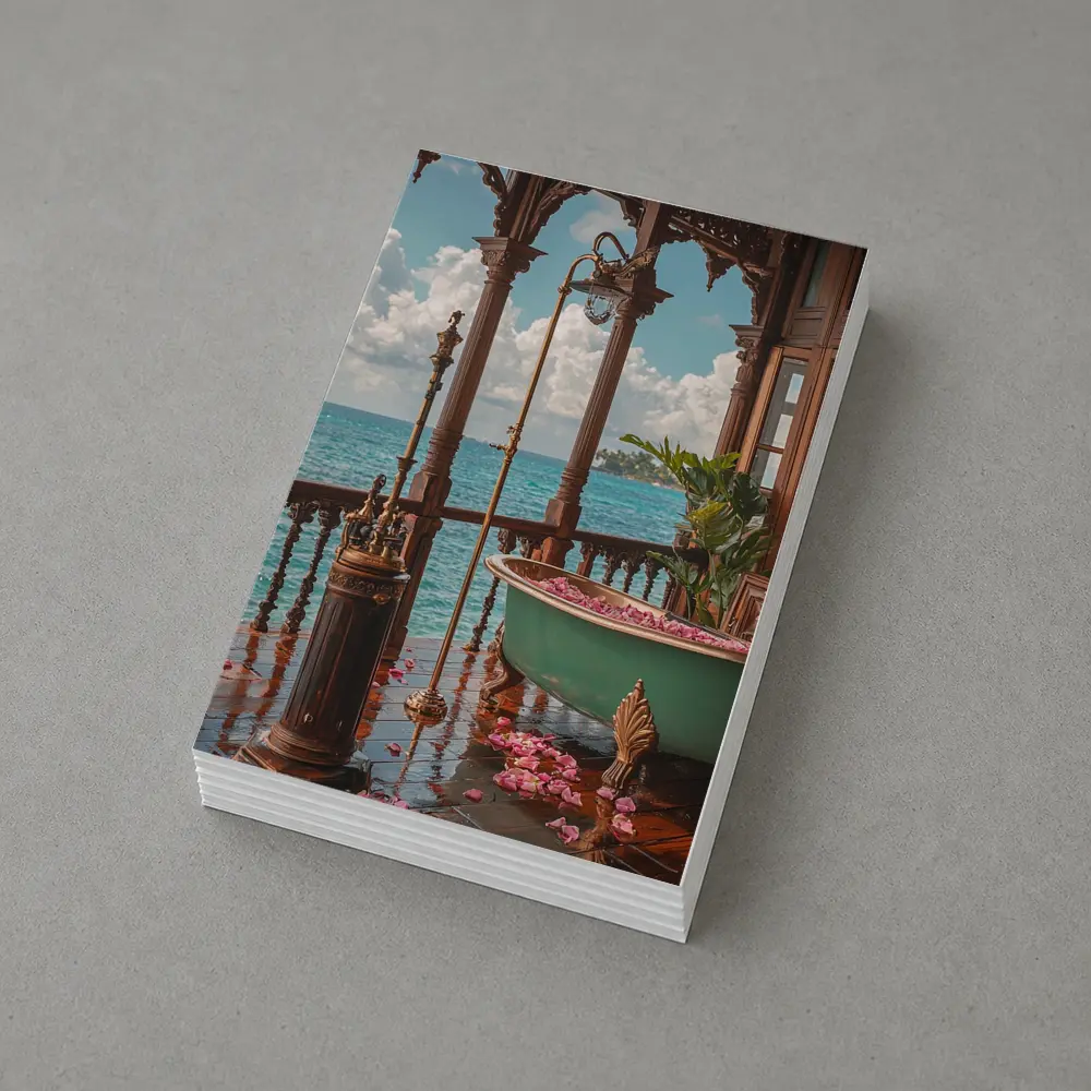 Ornate Tropical Bathroom Clawfoot Tub Ocean View – Postcards