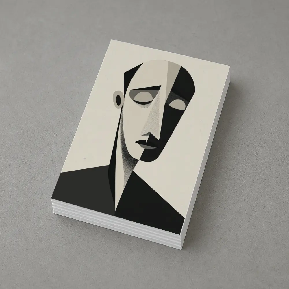 Abstract Cubist Male Face Black White Art – Postcards