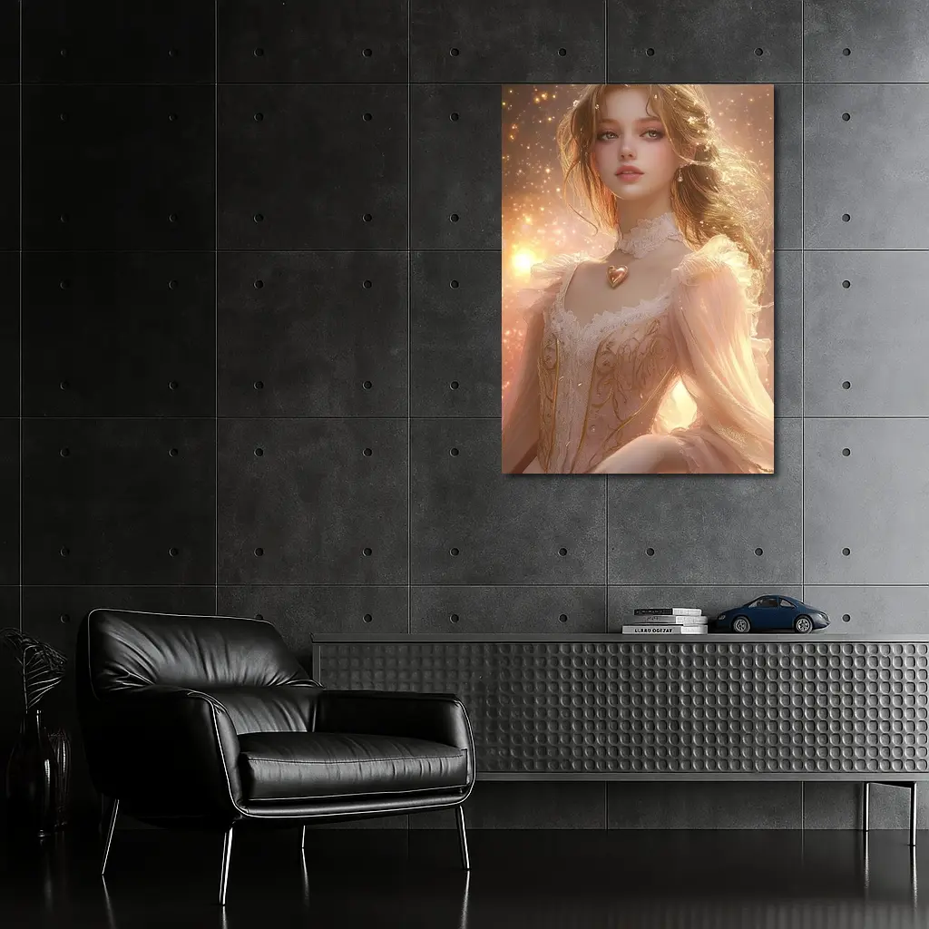 Fantasy Girl Golden Stars Dreamy Pink Gown – Wall Art