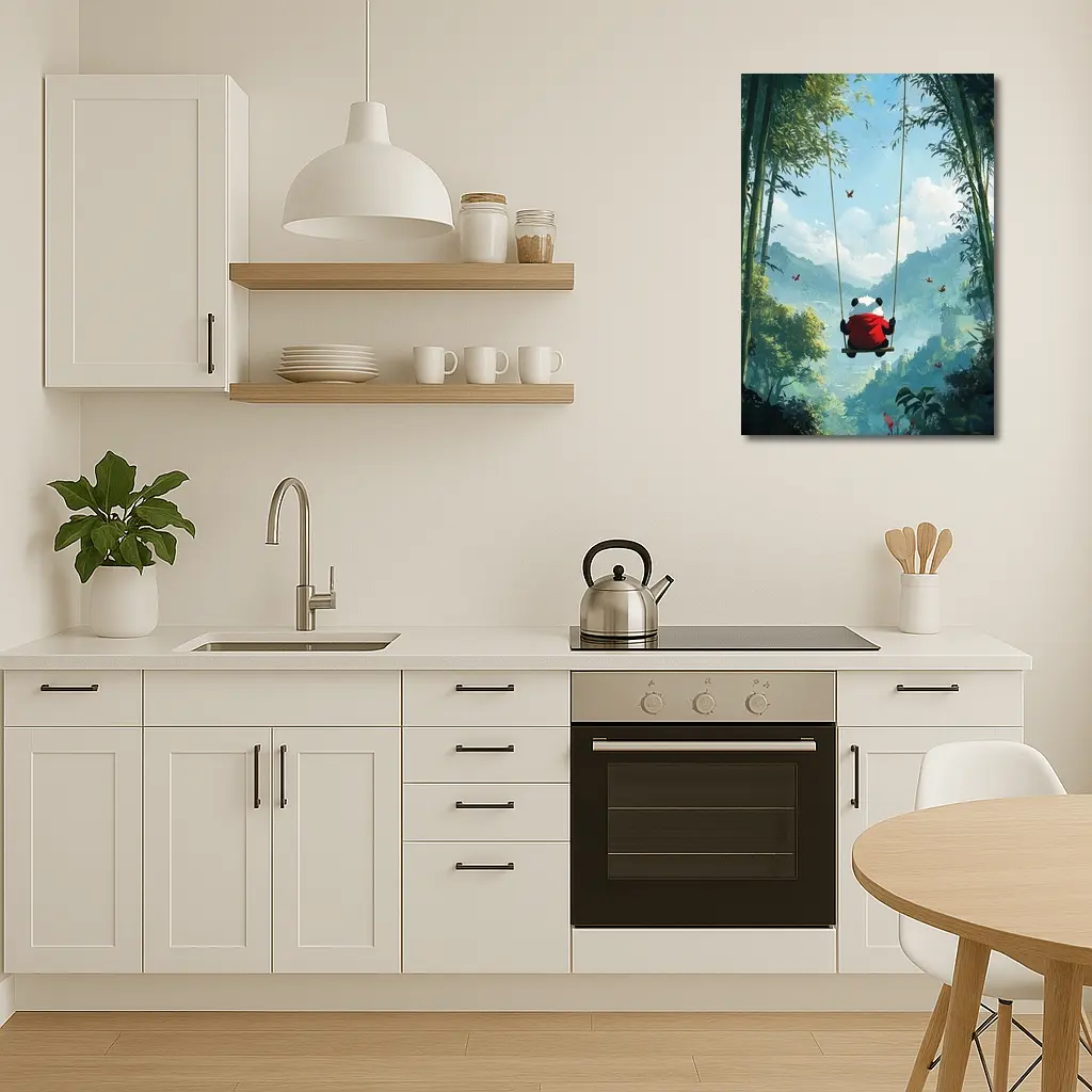 Panda on Swing Bamboo Forest Fantasy – Wall Art