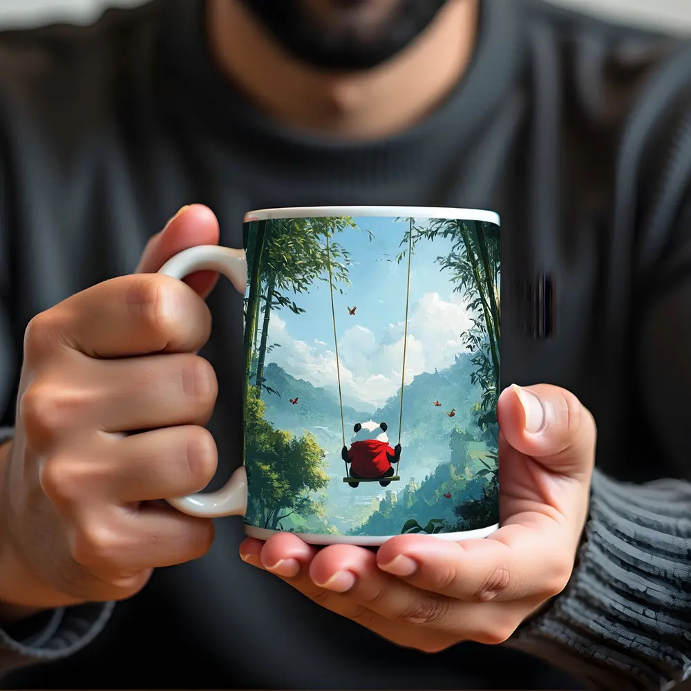 Panda on Swing Bamboo Forest Fantasy – Mugs