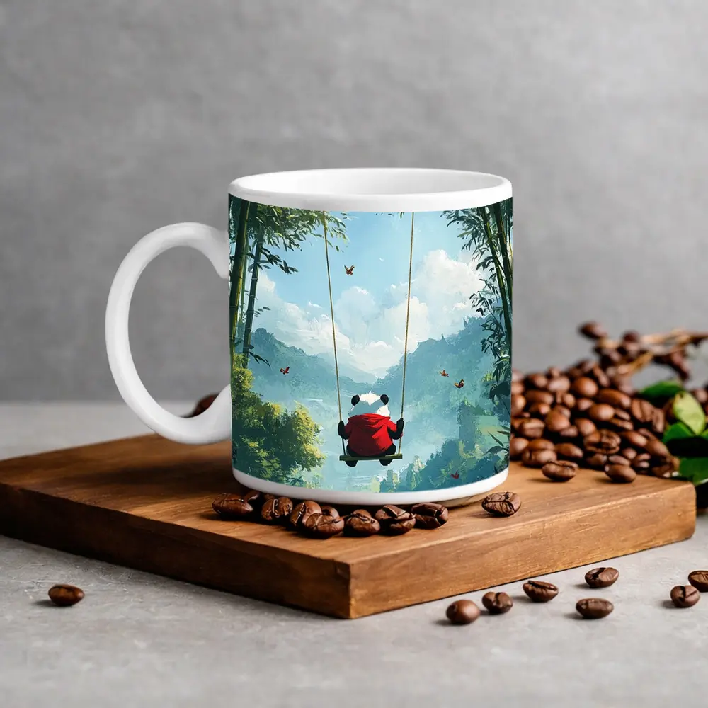Panda on Swing Bamboo Forest Fantasy – Mugs
