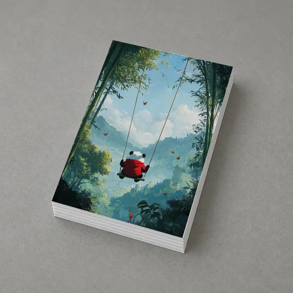 Panda on Swing Bamboo Forest Fantasy – Postcards