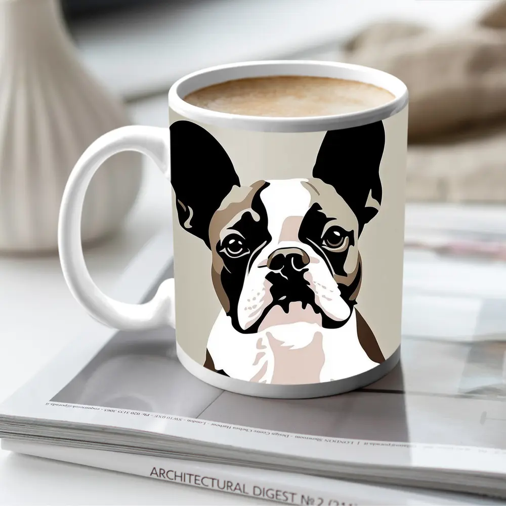 French Bulldog Pop Art Beige Background – Mugs