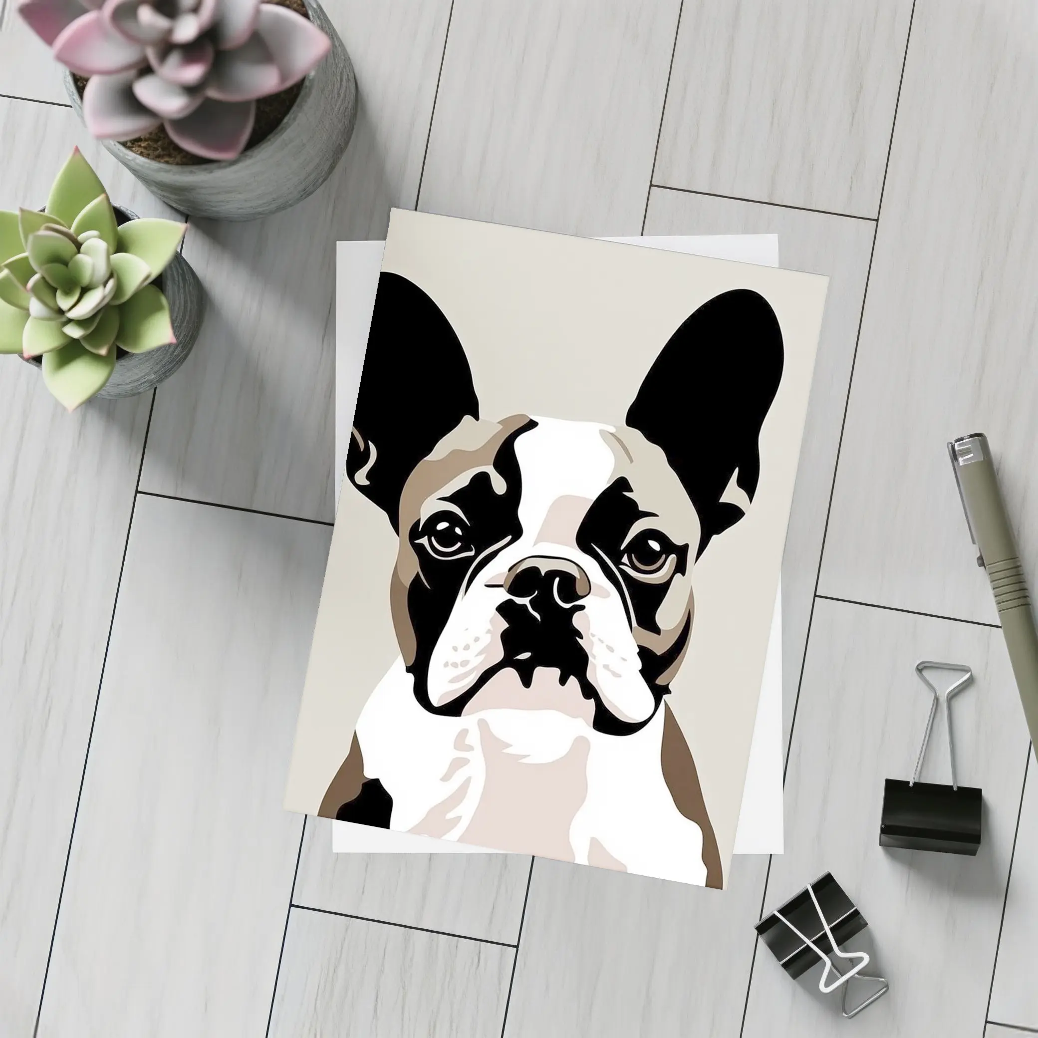 French Bulldog Pop Art Beige Background – Postcards