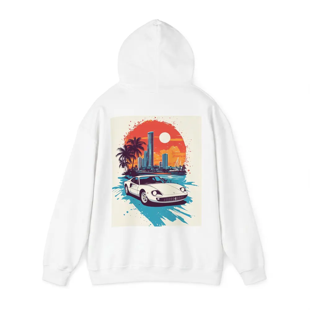 Ferrari Classic Car Miami Sunset Skyline – Hoodies